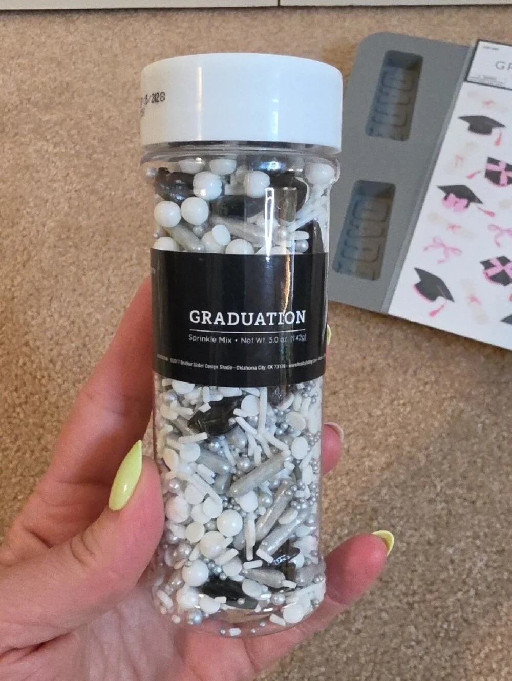 Graduation Silicone Mold Set with Silver/White Sprinkles And Other Decor.